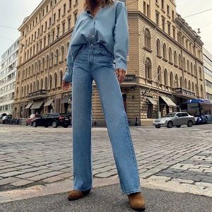 Denim Forum The Coco High Rise Wide Leg Denim Jeans Size 29